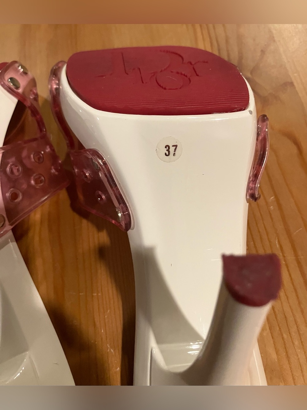 EUC RARE Christian Dior Clear Red/White Logo Slide Mules John Galiano Sz 37/7 - Picture 11 of 13